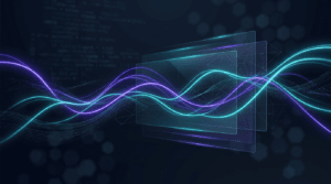 Abstract hero art: integrated digital systems in navy, teal, and violet