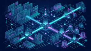 Abstract art suggesting custom web applications and connected APIs